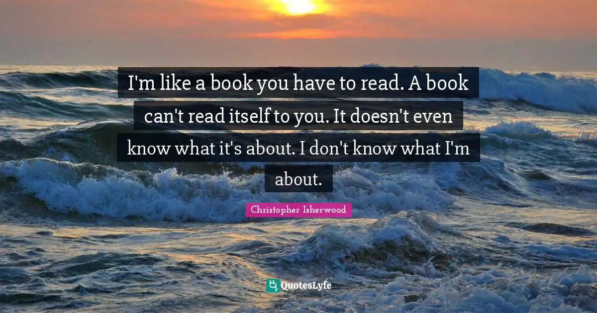I'm like a book you have to read. A book can't read itself to you. It doesn't even know what it's about. I don't know what I'm about.