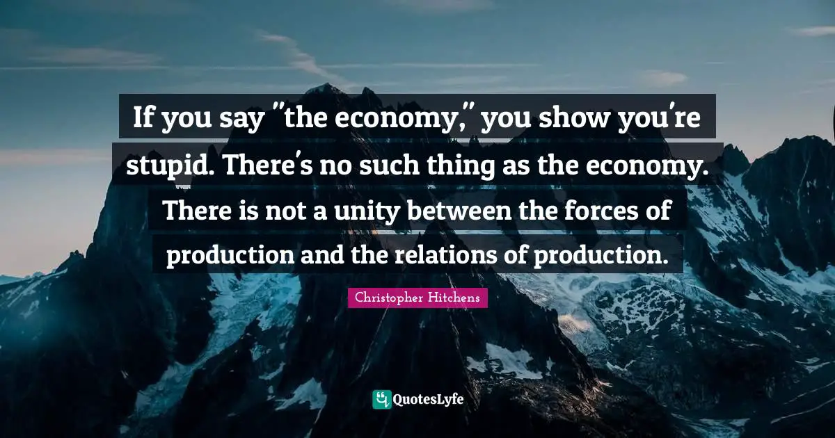 If you say "the economy," you show you're stupid. There's no such thing as the economy. There is not a unity between the forces of production and the relations of production.