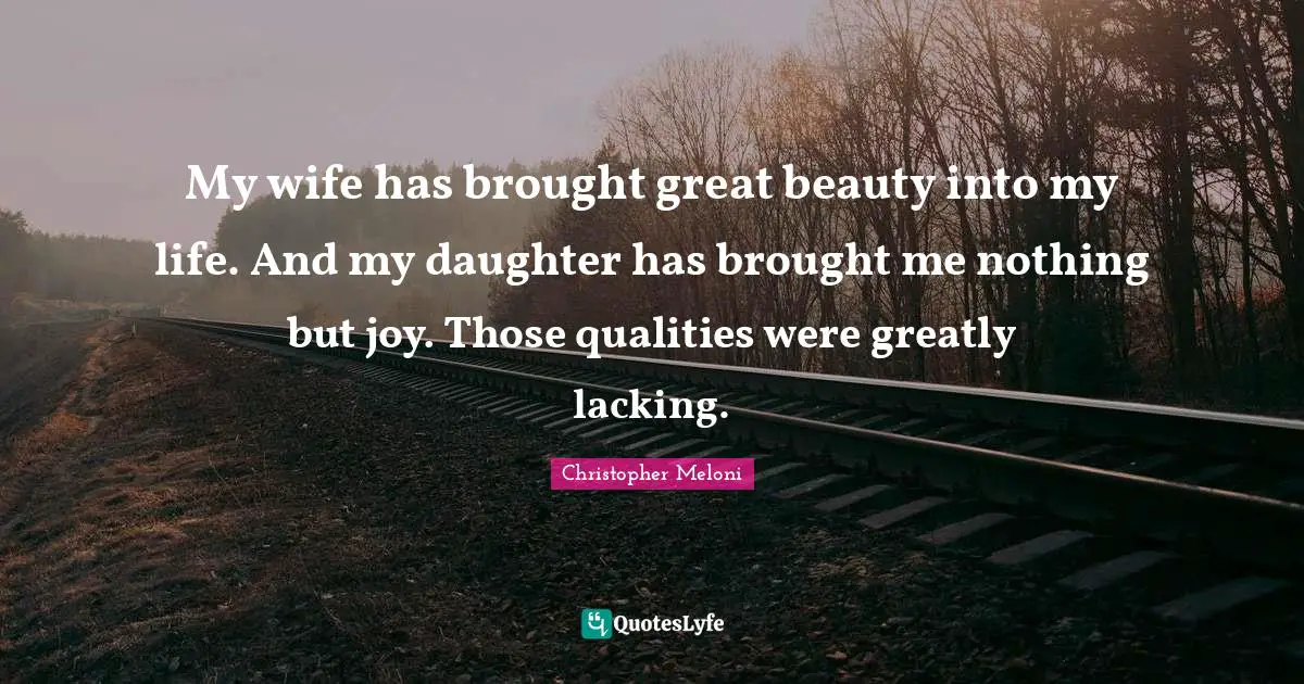 My wife has brought great beauty into my life. And my daughter has brought me nothing but joy. Those qualities were greatly lacking.