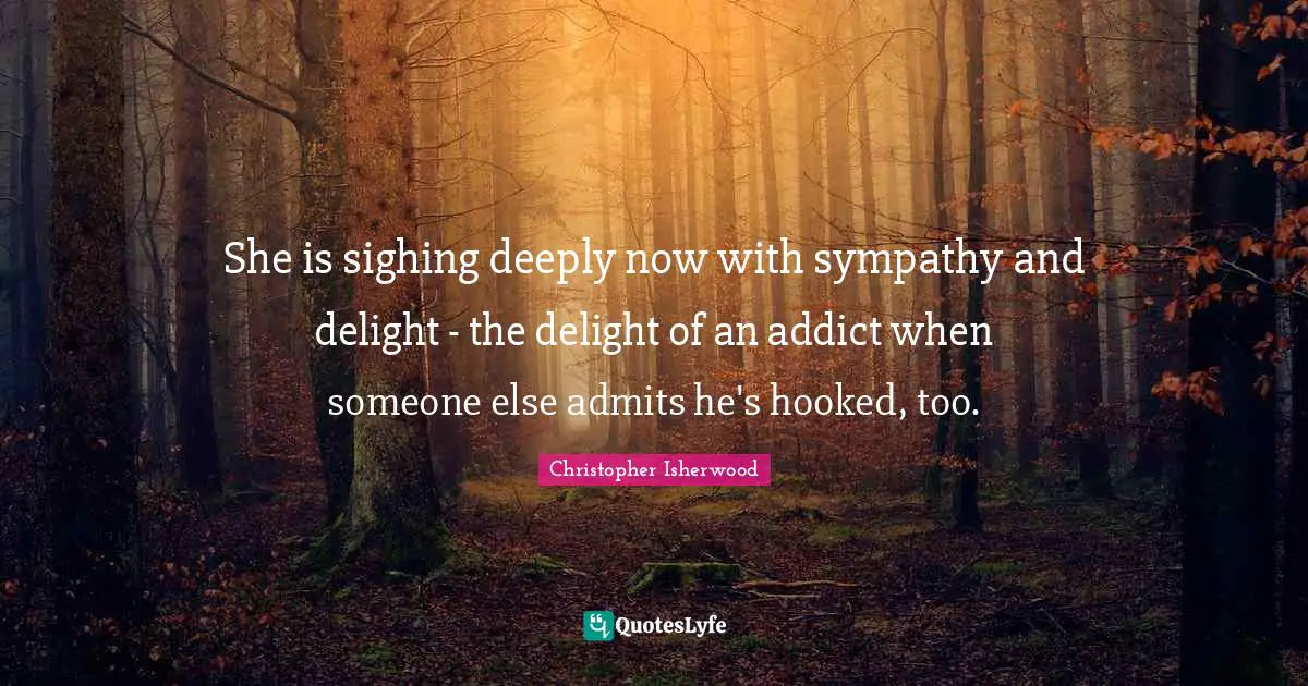 Hooked Quotes: "She is sighing deeply now with sympathy and delight - the delight of an addict when someone else admits he's hooked, too."