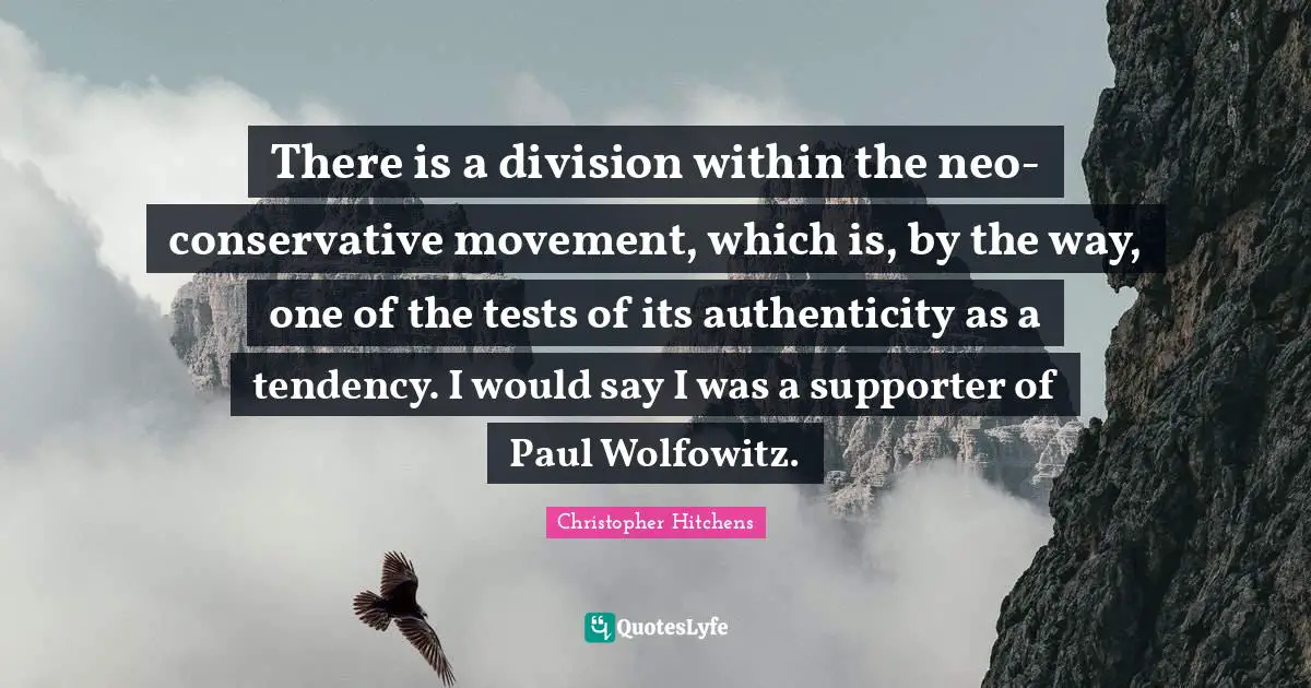 There is a division within the neo-conservative movement, which is, by the way, one of the tests of its authenticity as a tendency. I would say I was a supporter of Paul Wolfowitz.