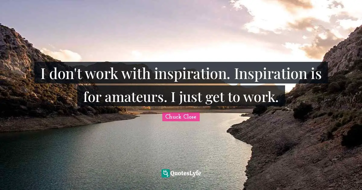 I don't work with inspiration. Inspiration is for amateurs. I just get to work.