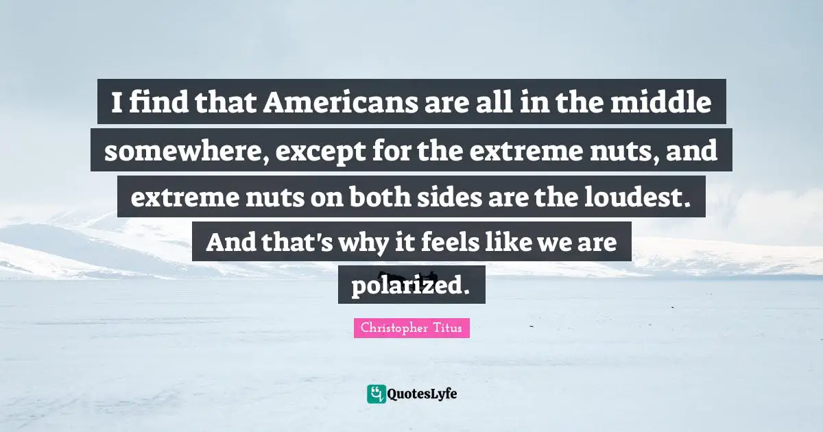 I find that Americans are all in the middle somewhere, except for the extreme nuts, and extreme nuts on both sides are the loudest. And that's why it feels like we are polarized.