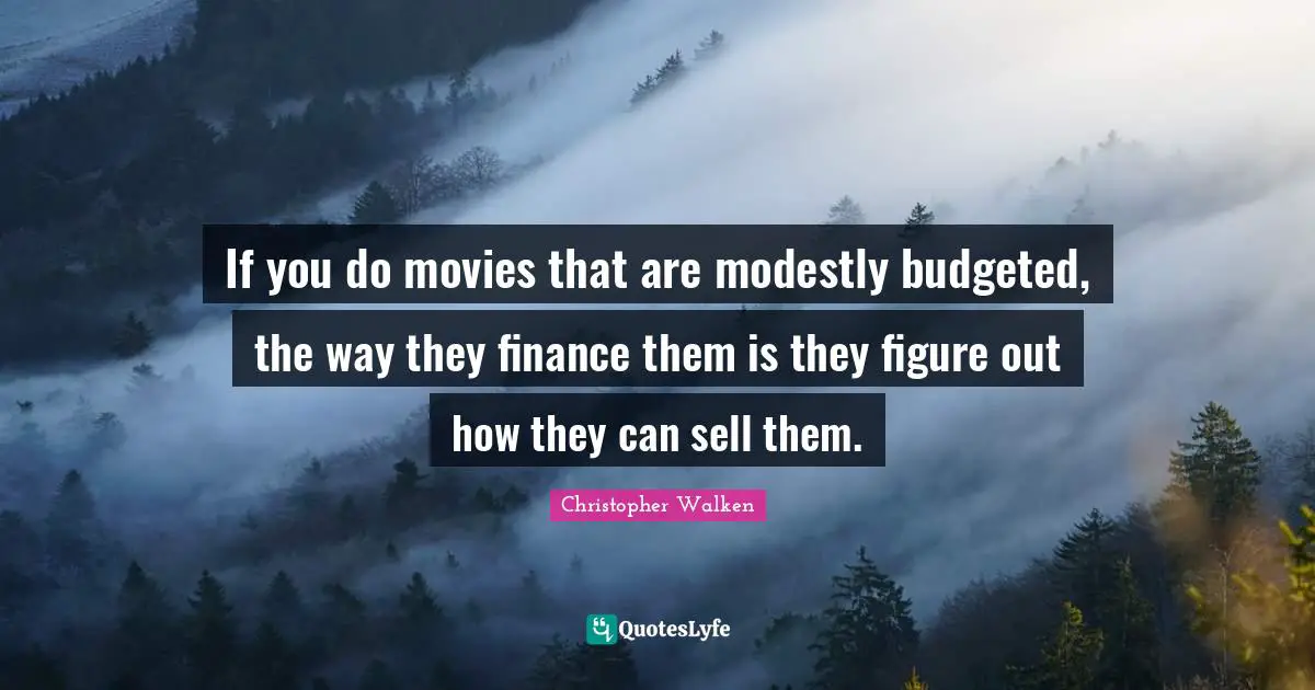 If you do movies that are modestly budgeted, the way they finance them is they figure out how they can sell them.