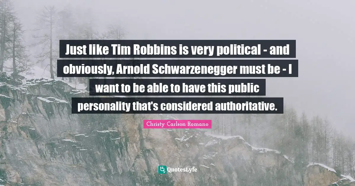 Just like Tim Robbins is very political - and obviously, Arnold Schwarzenegger must be - I want to be able to have this public personality that's considered authoritative.