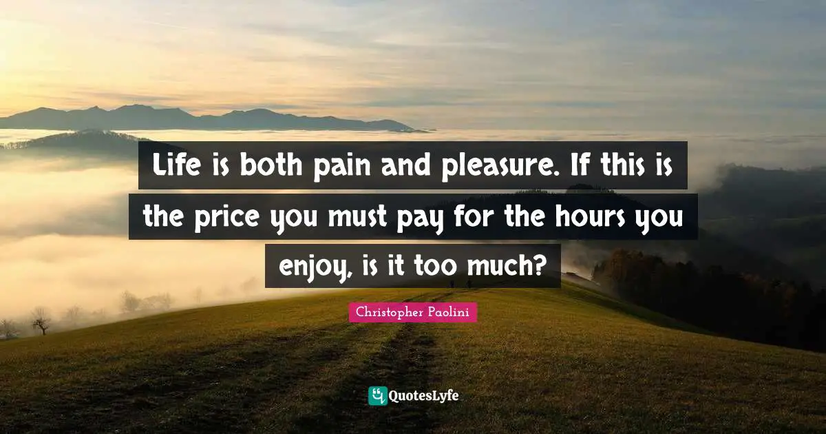 Life is both pain and pleasure. If this is the price you must pay for the hours you enjoy, is it too much?