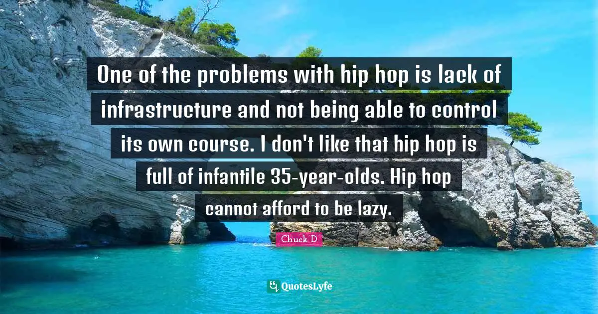 Infrastructure Quotes: "One of the problems with hip hop is lack of infrastructure and not being able to control its own course. I don't like that hip hop is full of infantile 35-year-olds. Hip hop cannot afford to be lazy."