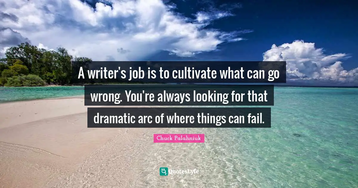 A writer's job is to cultivate what can go wrong. You're always looking for that dramatic arc of where things can fail.