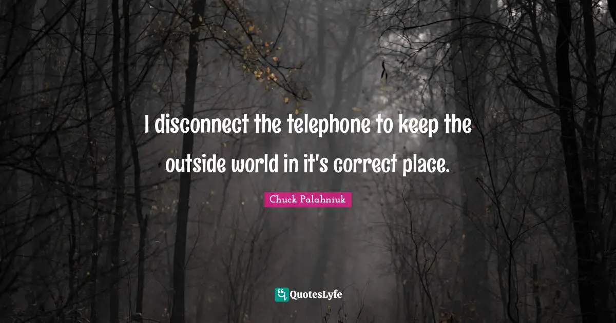 Outside Quotes: "I disconnect the telephone to keep the outside world in it's correct place."