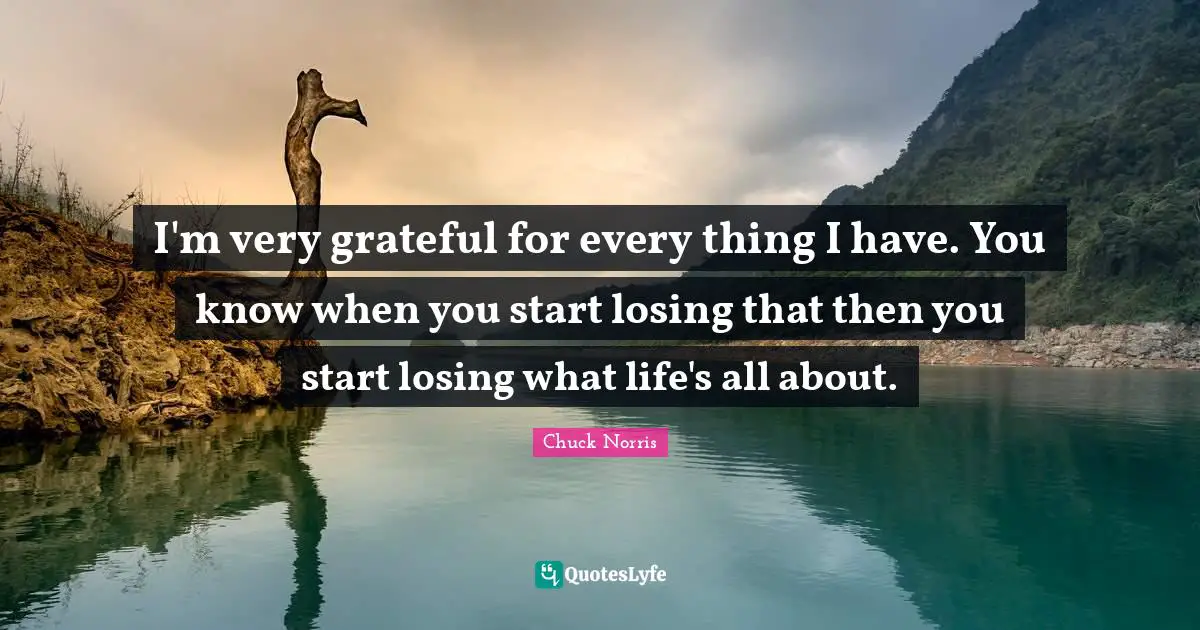 Chuck Norris Quotes: "I'm very grateful for every thing I have. You know when you start losing that then you start losing what life's all about."