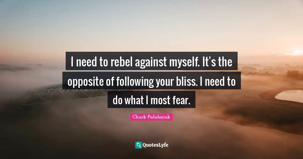 I need to rebel against myself. It's the opposite of following your bliss. I need to do what I most fear.