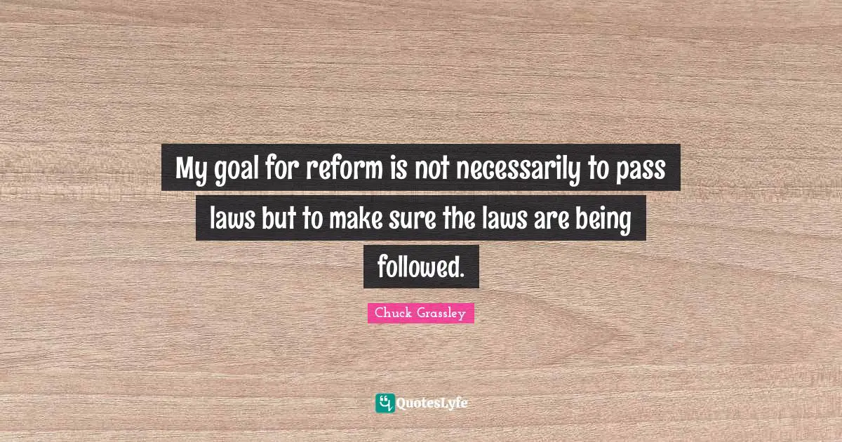 My goal for reform is not necessarily to pass laws but to make sure the laws are being followed.