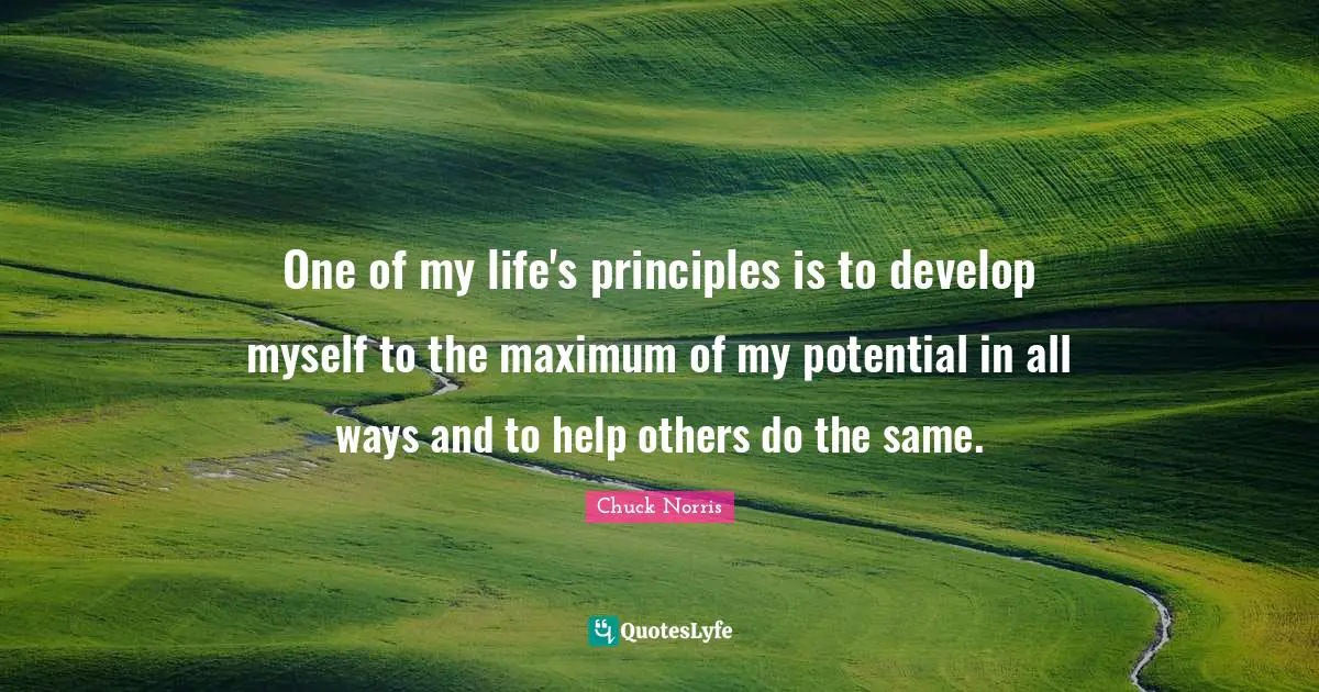 Chuck Norris Quotes: "One of my life's principles is to develop myself to the maximum of my potential in all ways and to help others do the same."
