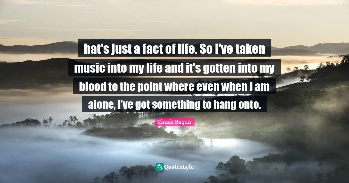hat's just a fact of life. So I've taken music into my life and it's gotten into my blood to the point where even when I am alone, I've got something to hang onto.