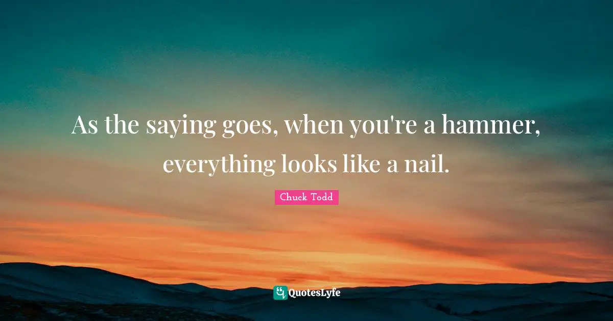 Chuck Todd Quotes: "As the saying goes, when you're a hammer, everything looks like a nail."