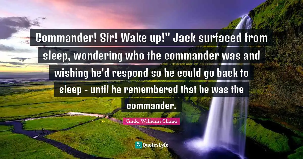 Commander! Sir! Wake up!" Jack surfaced from sleep, wondering who the commander was and wishing he'd respond so he could go back to sleep - until he remembered that he was the commander.
