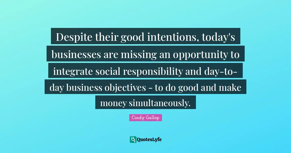 Despite their good intentions, today's businesses are missing an opportunity to integrate social responsibility and day-to-day business objectives - to do good and make money simultaneously.