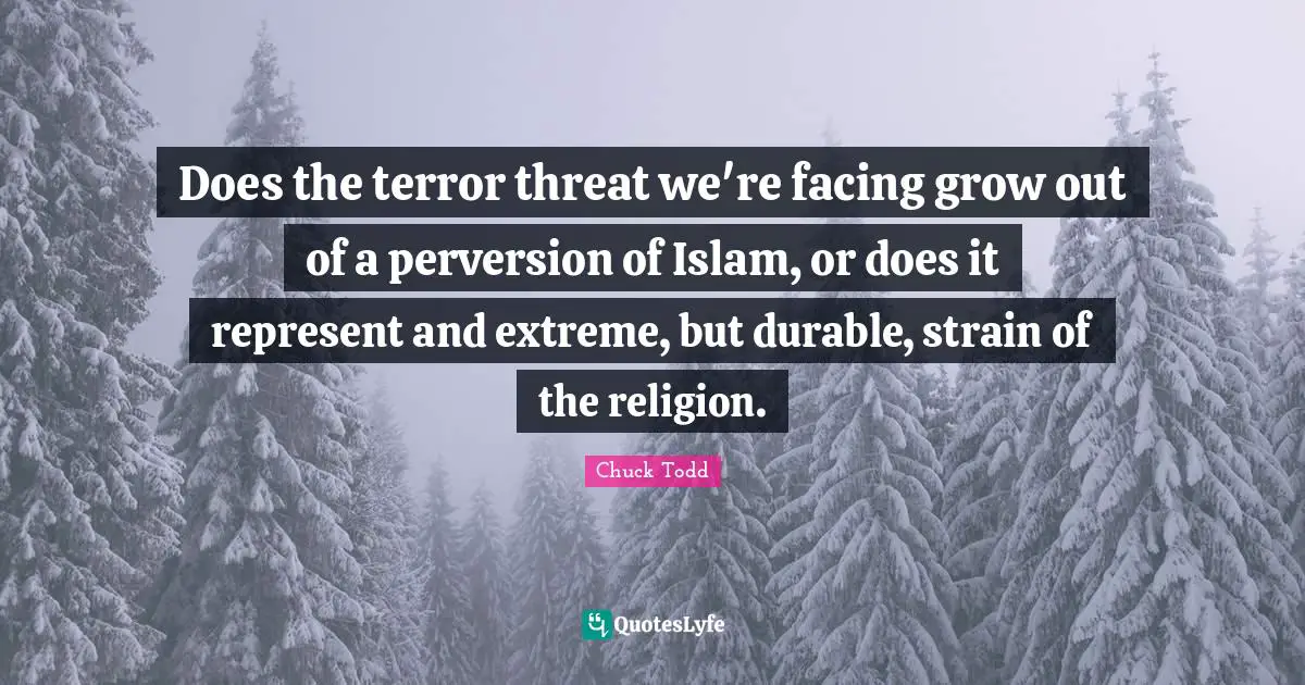 Chuck Todd Quotes: "Does the terror threat we're facing grow out of a perversion of Islam, or does it represent and extreme, but durable, strain of the religion."