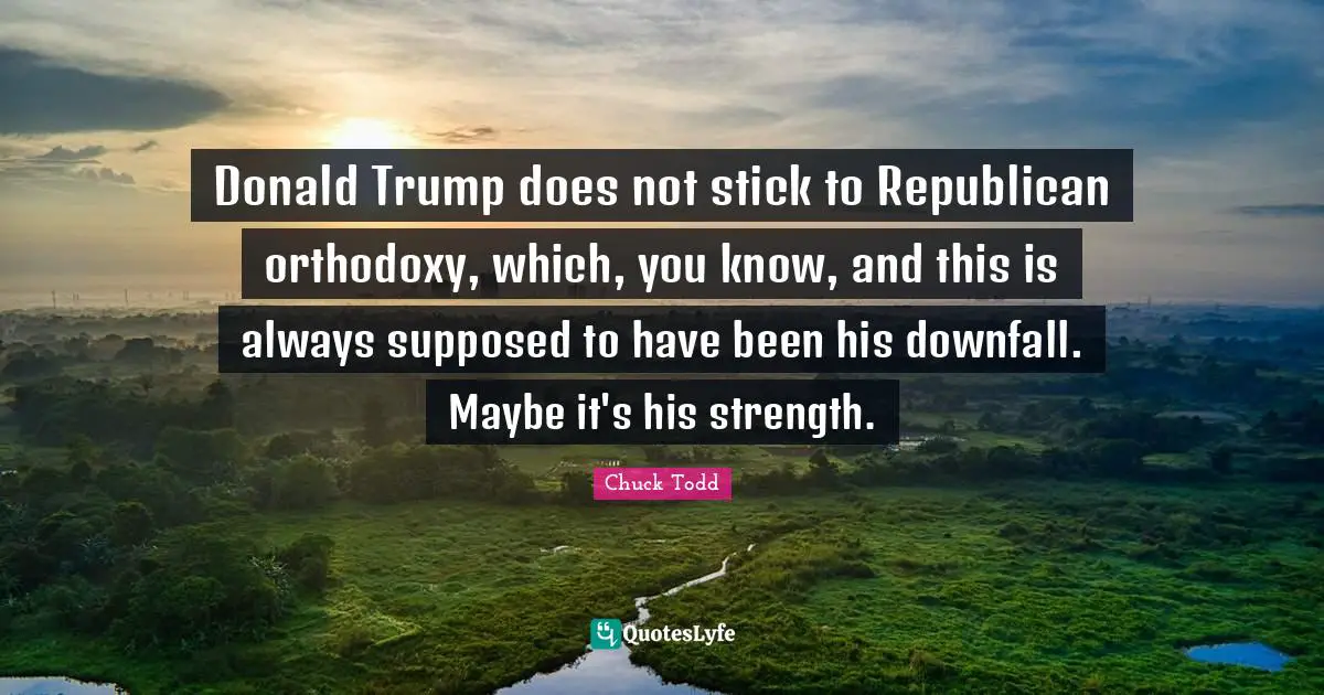 Chuck Todd Quotes: "Donald Trump does not stick to Republican orthodoxy, which, you know, and this is always supposed to have been his downfall. Maybe it's his strength."