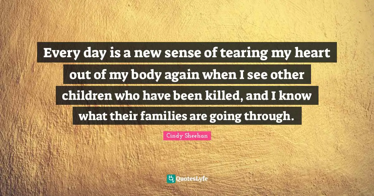Every day is a new sense of tearing my heart out of my body again when I see other children who have been killed, and I know what their families are going through.