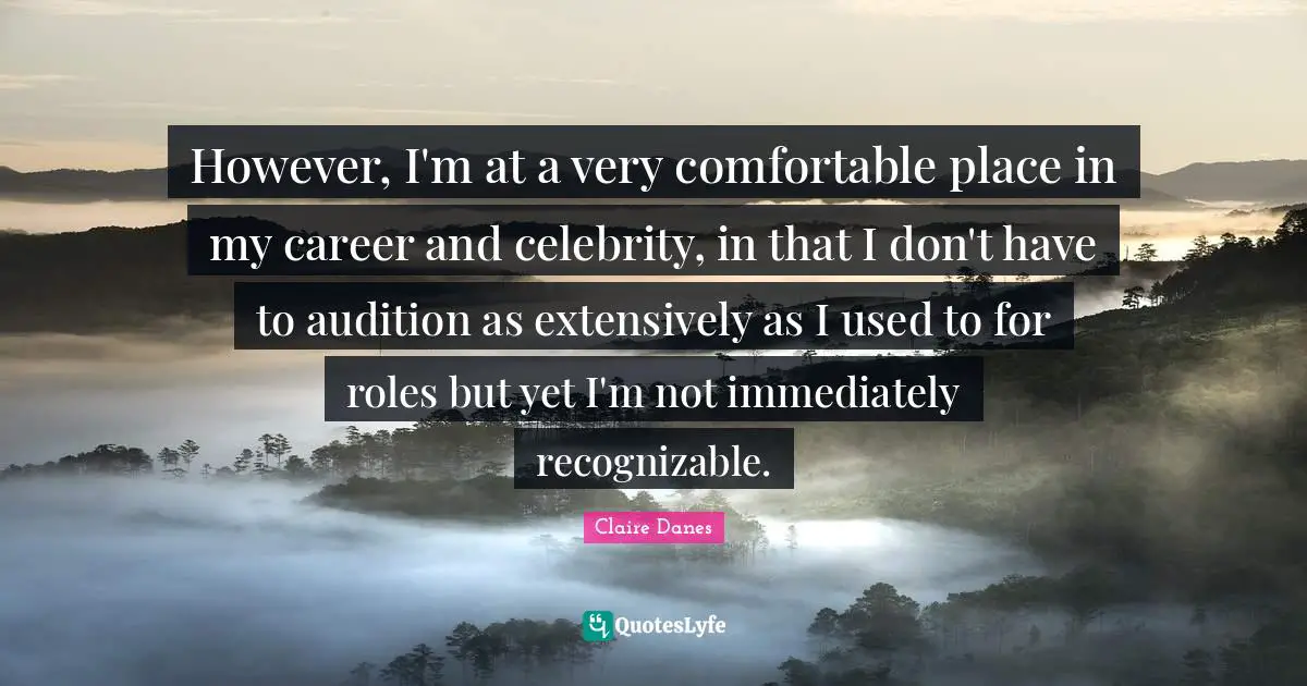 However, I'm at a very comfortable place in my career and celebrity, in that I don't have to audition as extensively as I used to for roles but yet I'm not immediately recognizable.