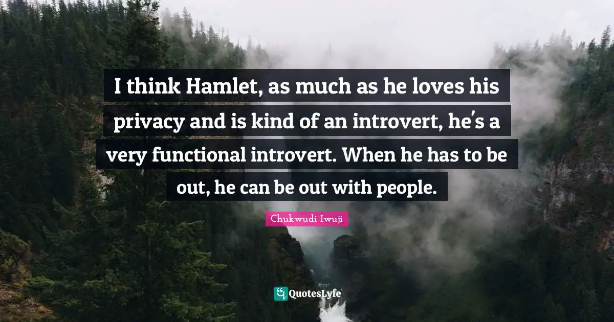 I think Hamlet, as much as he loves his privacy and is kind of an introvert, he's a very functional introvert. When he has to be out, he can be out with people.