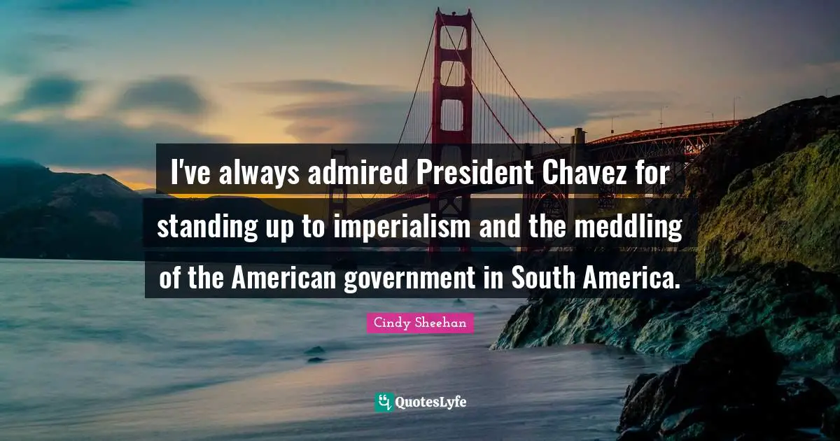 Cindy Sheehan Quotes: "I've always admired President Chavez for standing up to imperialism and the meddling of the American government in South America."