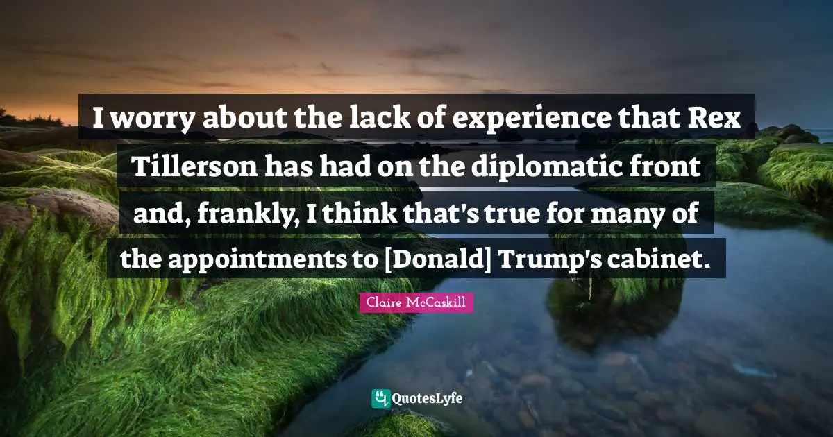 I worry about the lack of experience that Rex Tillerson has had on the diplomatic front and, frankly, I think that's true for many of the appointments to [Donald] Trump's cabinet.
