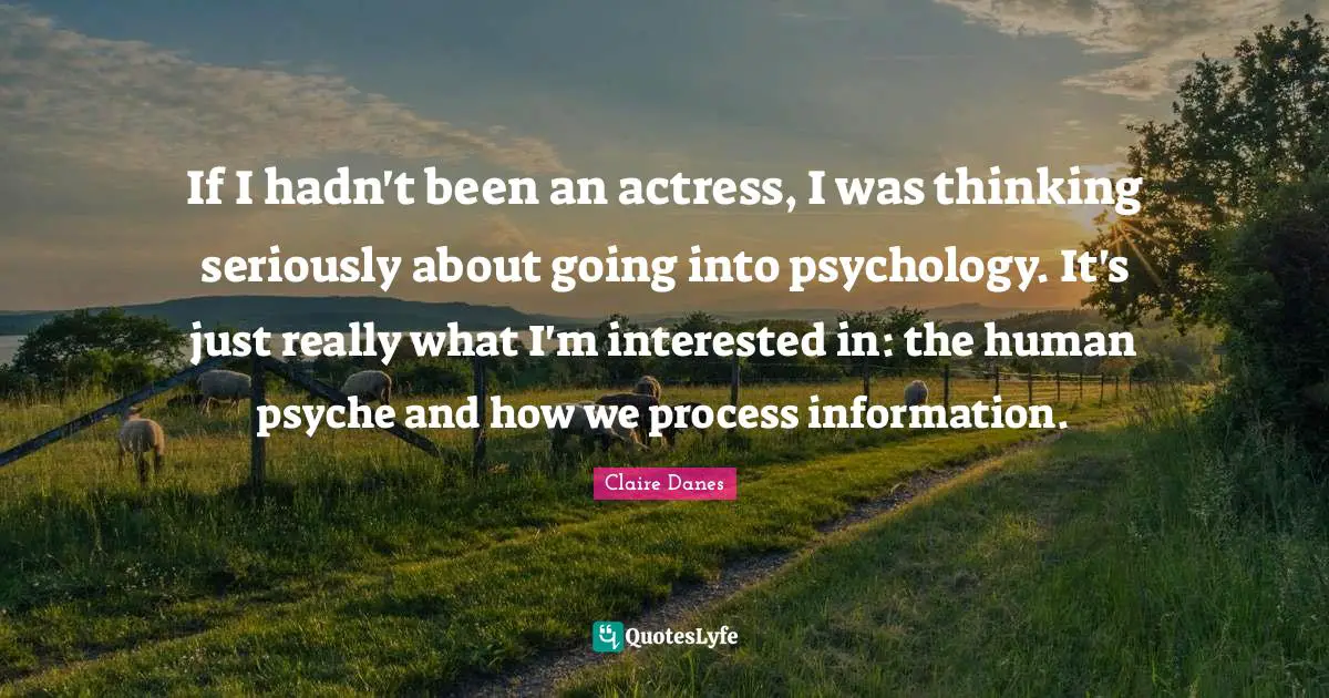 If I hadn't been an actress, I was thinking seriously about going into psychology. It's just really what I'm interested in: the human psyche and how we process information.