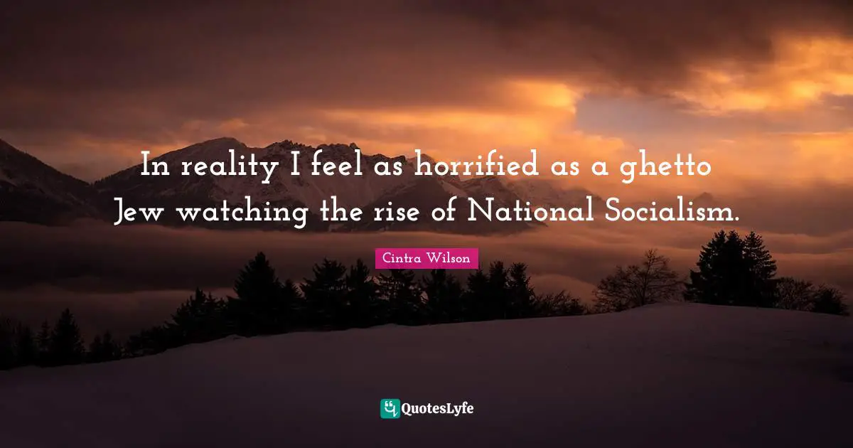 Pageant Quotes: "In reality I feel as horrified as a ghetto Jew watching the rise of National Socialism."