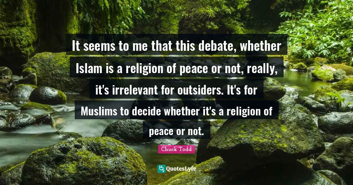 Chuck Todd Quotes: "It seems to me that this debate, whether Islam is a religion of peace or not, really, it's irrelevant for outsiders. It's for Muslims to decide whether it's a religion of peace or not."