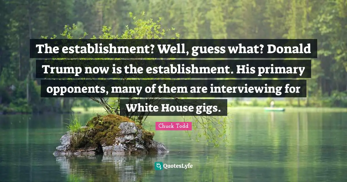 Chuck Todd Quotes: "The establishment? Well, guess what? Donald Trump now is the establishment. His primary opponents, many of them are interviewing for White House gigs."