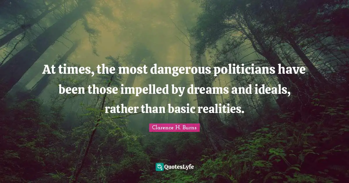 At times, the most dangerous politicians have been those impelled by dreams and ideals, rather than basic realities.