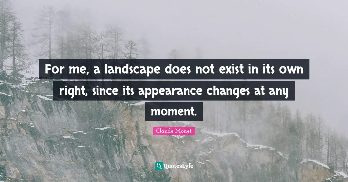 For me, a landscape does not exist in its own right, since its appearance changes at any moment.