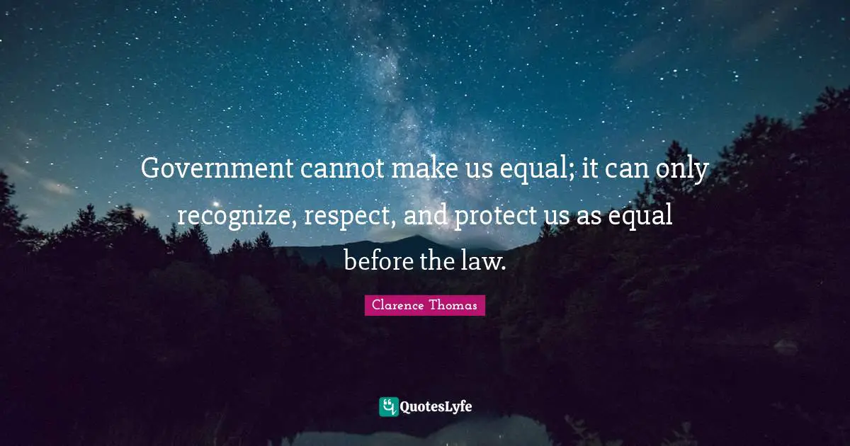 Government cannot make us equal; it can only recognize, respect, and protect us as equal before the law.