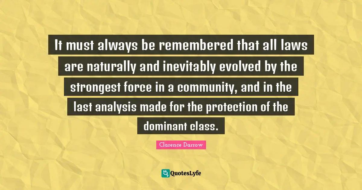 Dominant Quotes: "It must always be remembered that all laws are naturally and inevitably evolved by the strongest force in a community, and in the last analysis made for the protection of the dominant class."