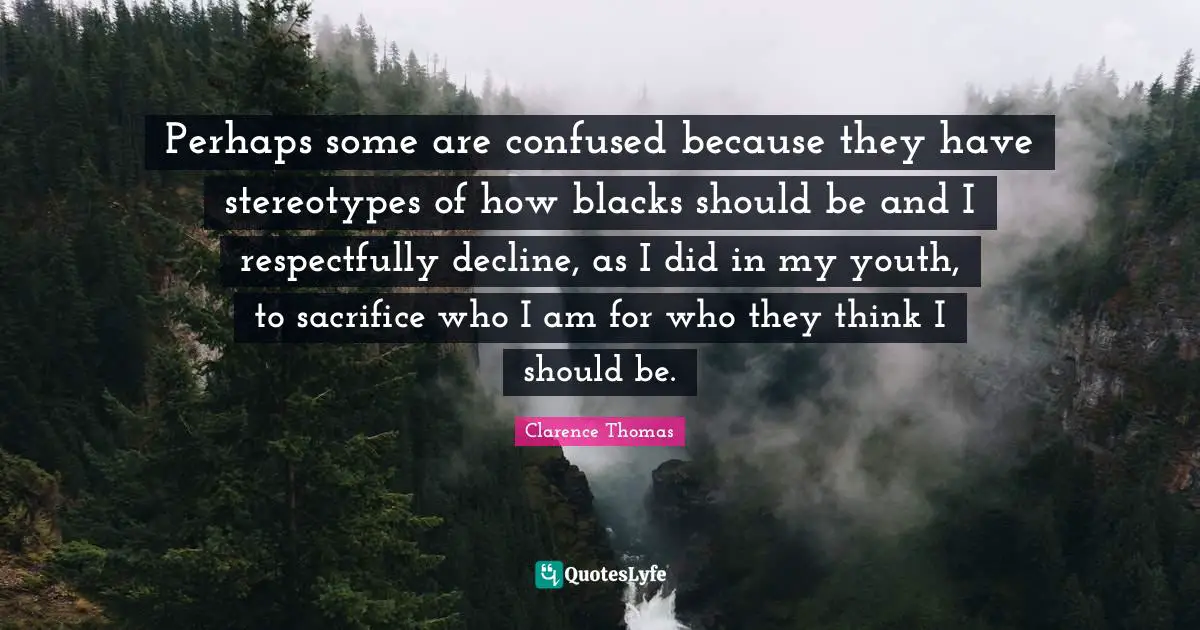 Perhaps some are confused because they have stereotypes of how blacks should be and I respectfully decline, as I did in my youth, to sacrifice who I am for who they think I should be.