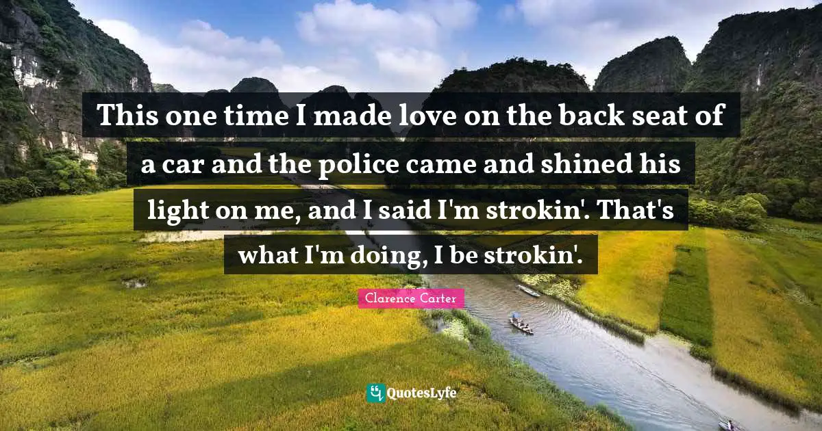 This one time I made love on the back seat of a car and the police came and shined his light on me, and I said I'm strokin'. That's what I'm doing, I be strokin'.