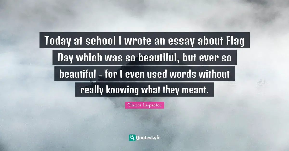 Today at school I wrote an essay about Flag Day which was so beautiful, but ever so beautiful - for I even used words without really knowing what they meant.
