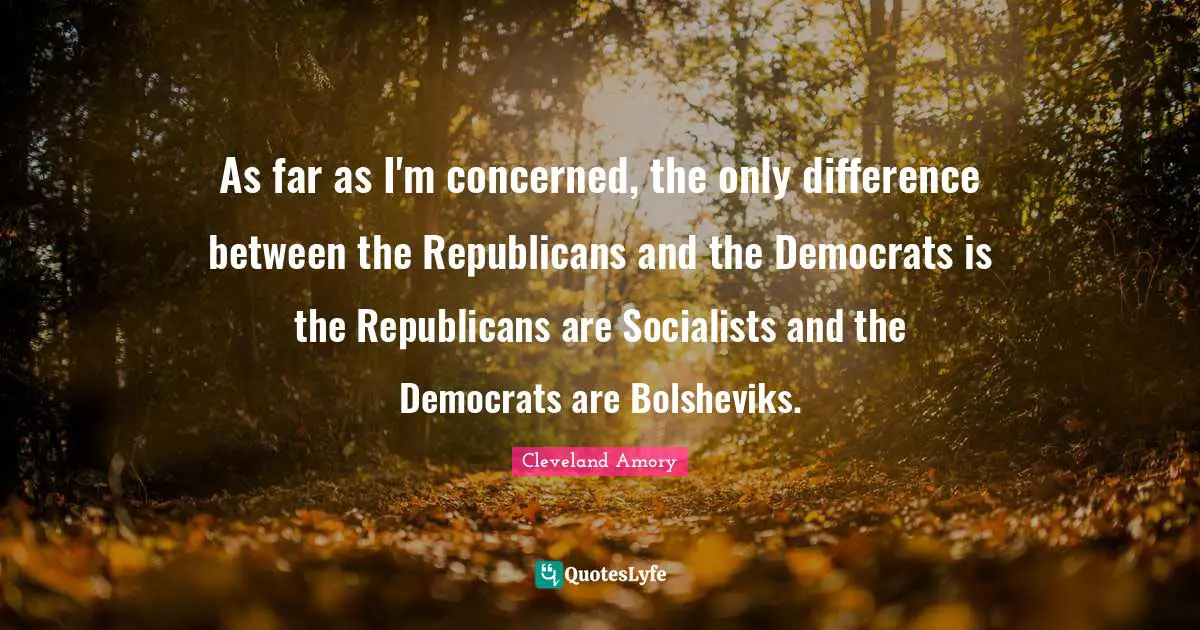 As far as I'm concerned, the only difference between the Republicans and the Democrats is the Republicans are Socialists and the Democrats are Bolsheviks.