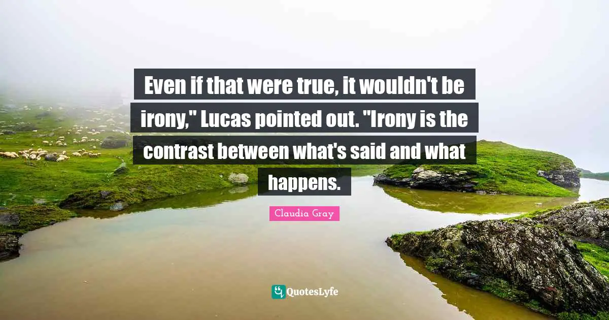 Even if that were true, it wouldn't be irony," Lucas pointed out. "Irony is the contrast between what's said and what happens.