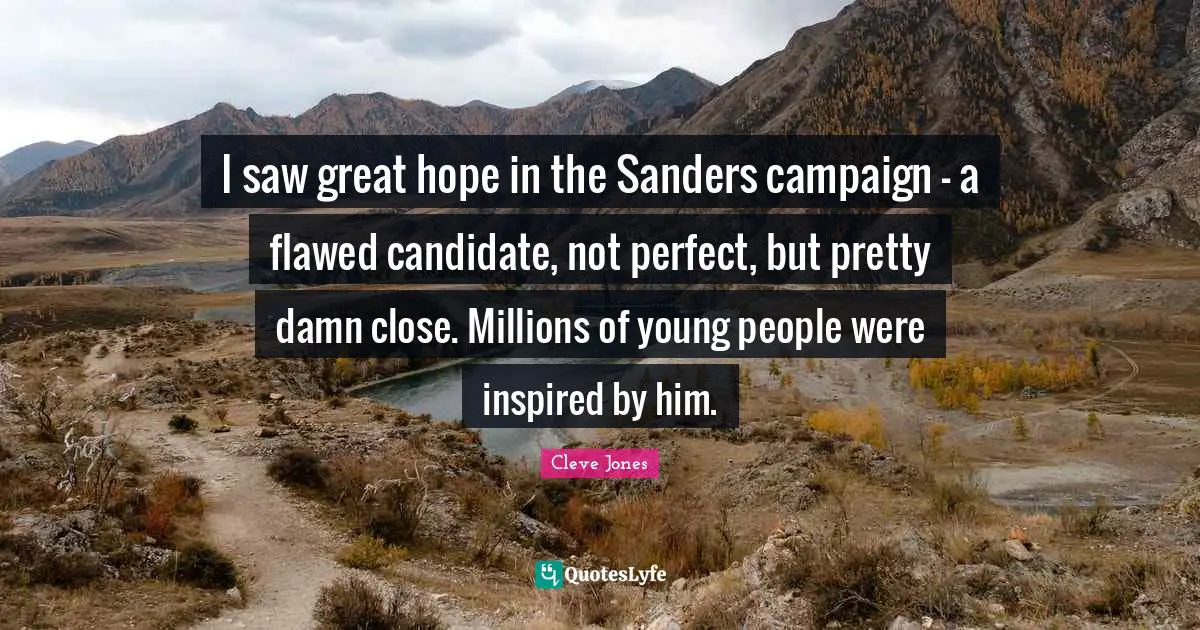 I saw great hope in the Sanders campaign - a flawed candidate, not perfect, but pretty damn close. Millions of young people were inspired by him.