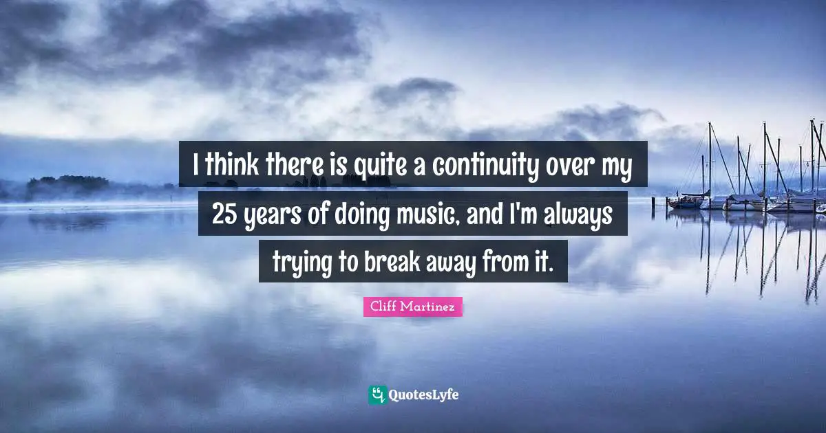 I think there is quite a continuity over my 25 years of doing music, and I'm always trying to break away from it.