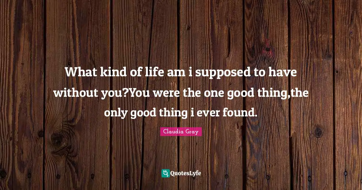 What kind of life am i supposed to have without you?You were the one good thing,the only good thing i ever found.