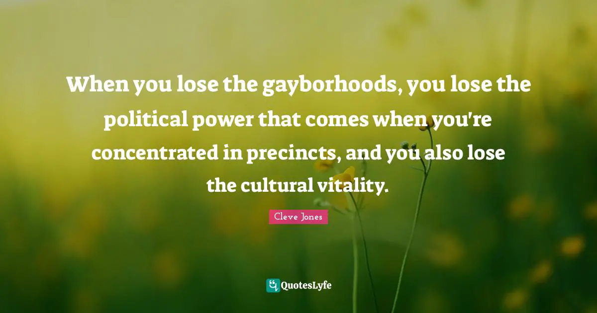 When you lose the gayborhoods, you lose the political power that comes when you're concentrated in precincts, and you also lose the cultural vitality.