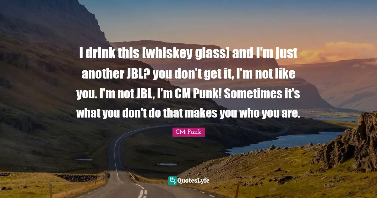 I drink this [whiskey glass] and I'm just another JBL? you don't get it, I'm not like you. I'm not JBL, I'm CM Punk! Sometimes it's what you don't do that makes you who you are.