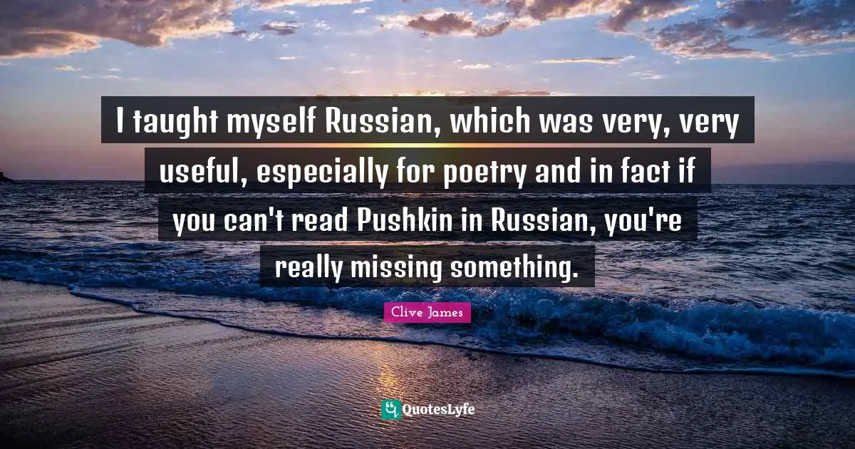 I taught myself Russian, which was very, very useful, especially for poetry and in fact if you can't read Pushkin in Russian, you're really missing something.