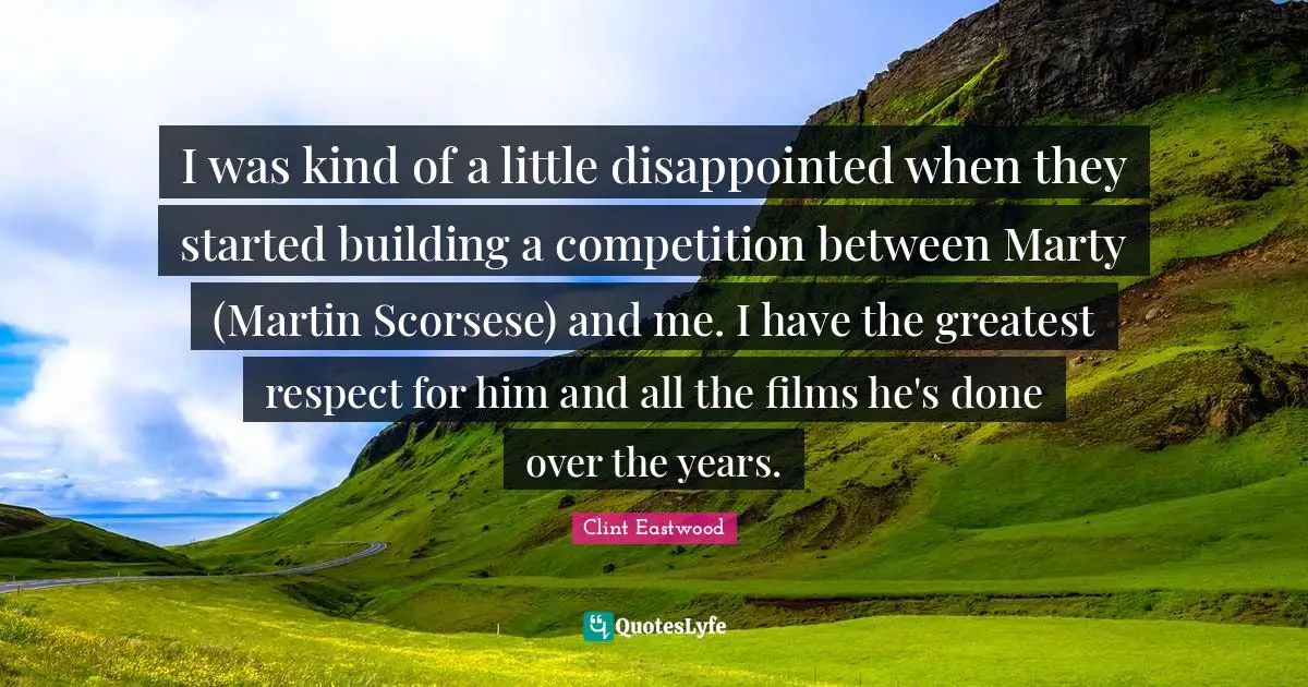 I was kind of a little disappointed when they started building a competition between Marty (Martin Scorsese) and me. I have the greatest respect for him and all the films he's done over the years.