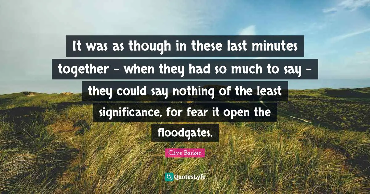 It was as though in these last minutes together - when they had so much to say - they could say nothing of the least significance, for fear it open the floodgates.