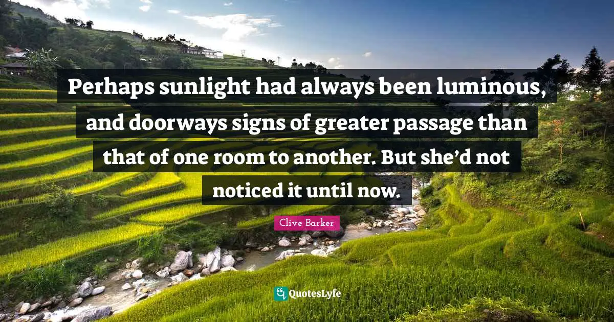Perhaps sunlight had always been luminous, and doorways signs of greater passage than that of one room to another. But she’d not noticed it until now.